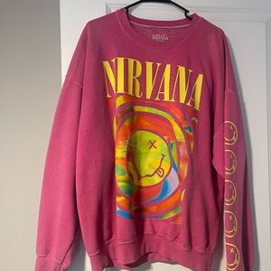 Urban Outfitters NIRVANA Pink Multicolor Graphic Sweatshirt